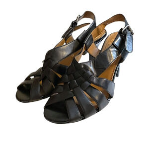 Tahari Sandals Size 9M Manuel Black Leather Strappy High Heel Padded Slingback